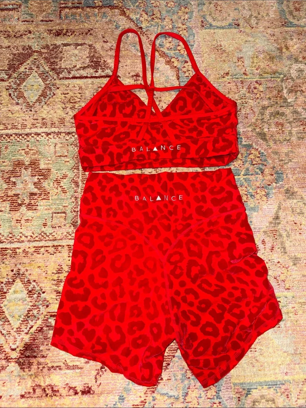 Red Leopard-Print Strappy Bralette and High-Waist Shorts Set